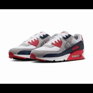 Nike Air Max 90 Cool Grey Red Navy Blue White Shoes DM0029-117 NBY Men’s Sizes